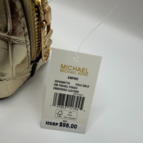 low start Michael Kors Leather Empire Gold Croc-Embossed Pouch ret $98 NWT - Picture 4 of 10